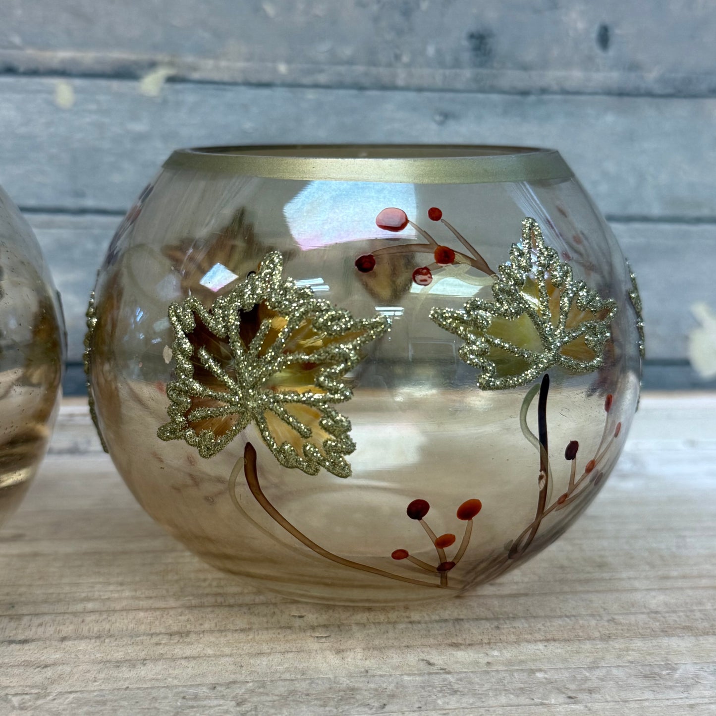 Autumn Leaves Glass Votive Holders, Set of 2