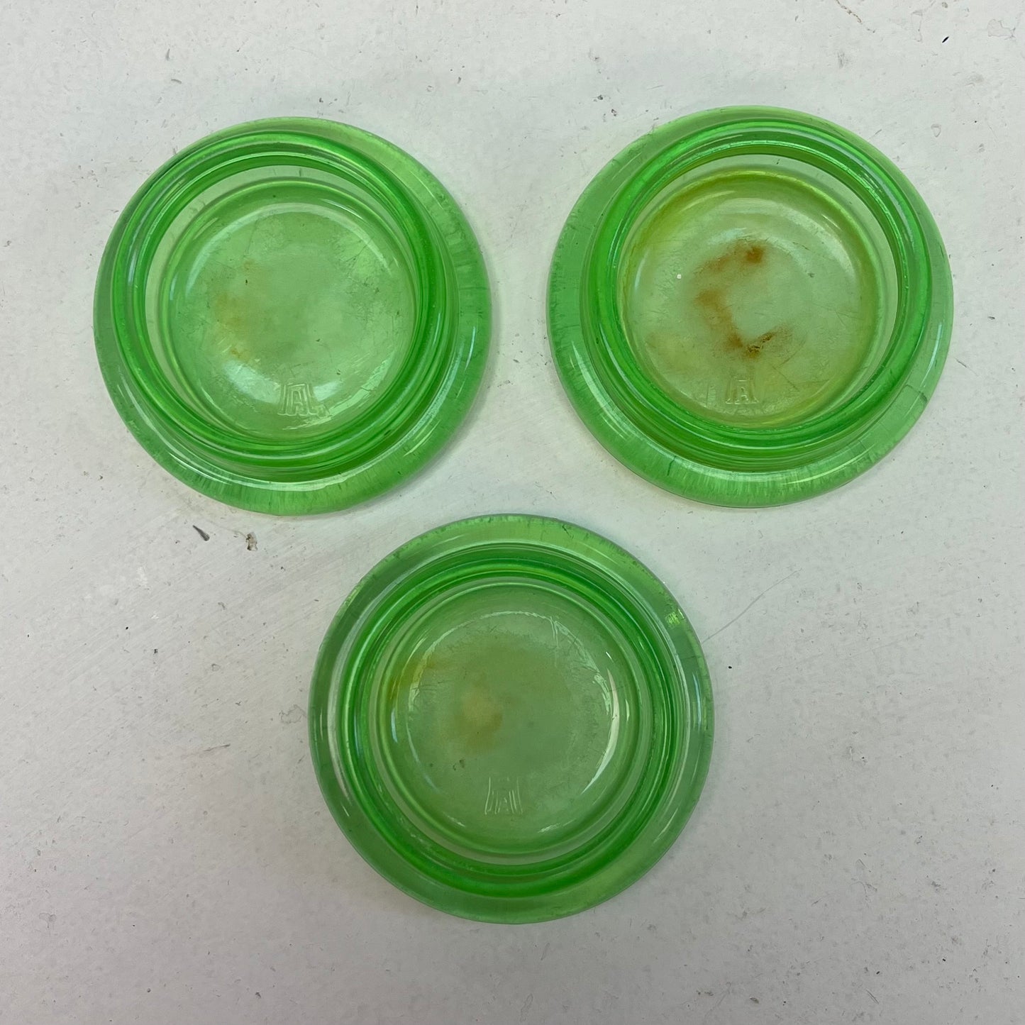 Anchor Hocking Uranium Glass Furniture Coasters, Set of 3