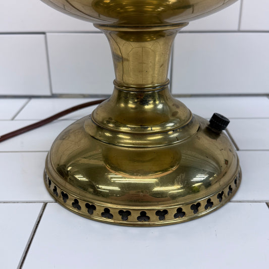 KYSO Brass Electric Hurricane Lamp Glass Shade 1950s