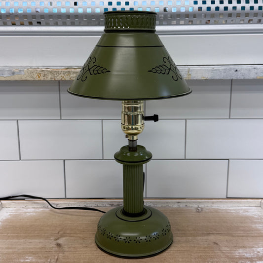 Colonial Revival Bouillotte Table Lamp Green Metal