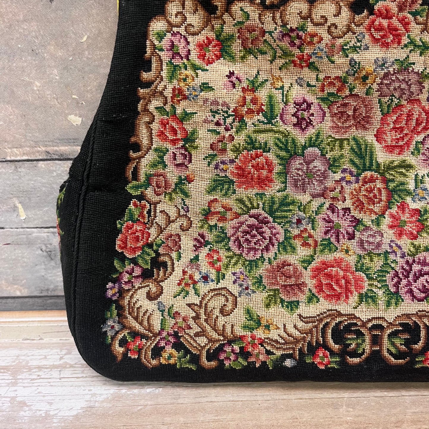 Petit Point Floral Needlepoint Evening Purse, 1950s