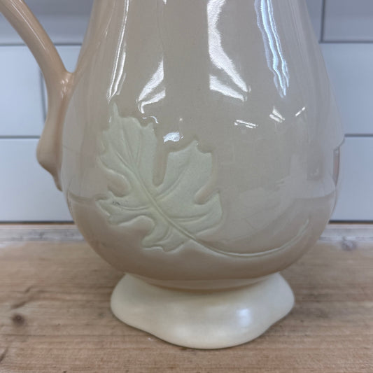 Ceramic Pitcher Embossed Leaf Design Farmhouse Decor 13”