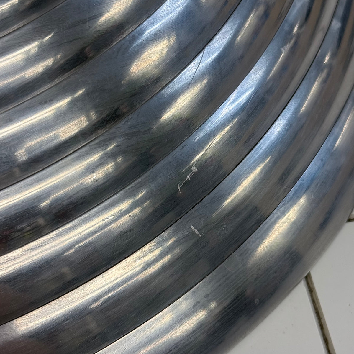 Ribbed Metal Bowl Large Centerpiece 18”