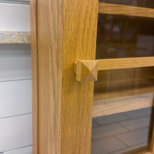 Wall Mounted Oak Curio Cabinet Glass Display Case Windowpane Door