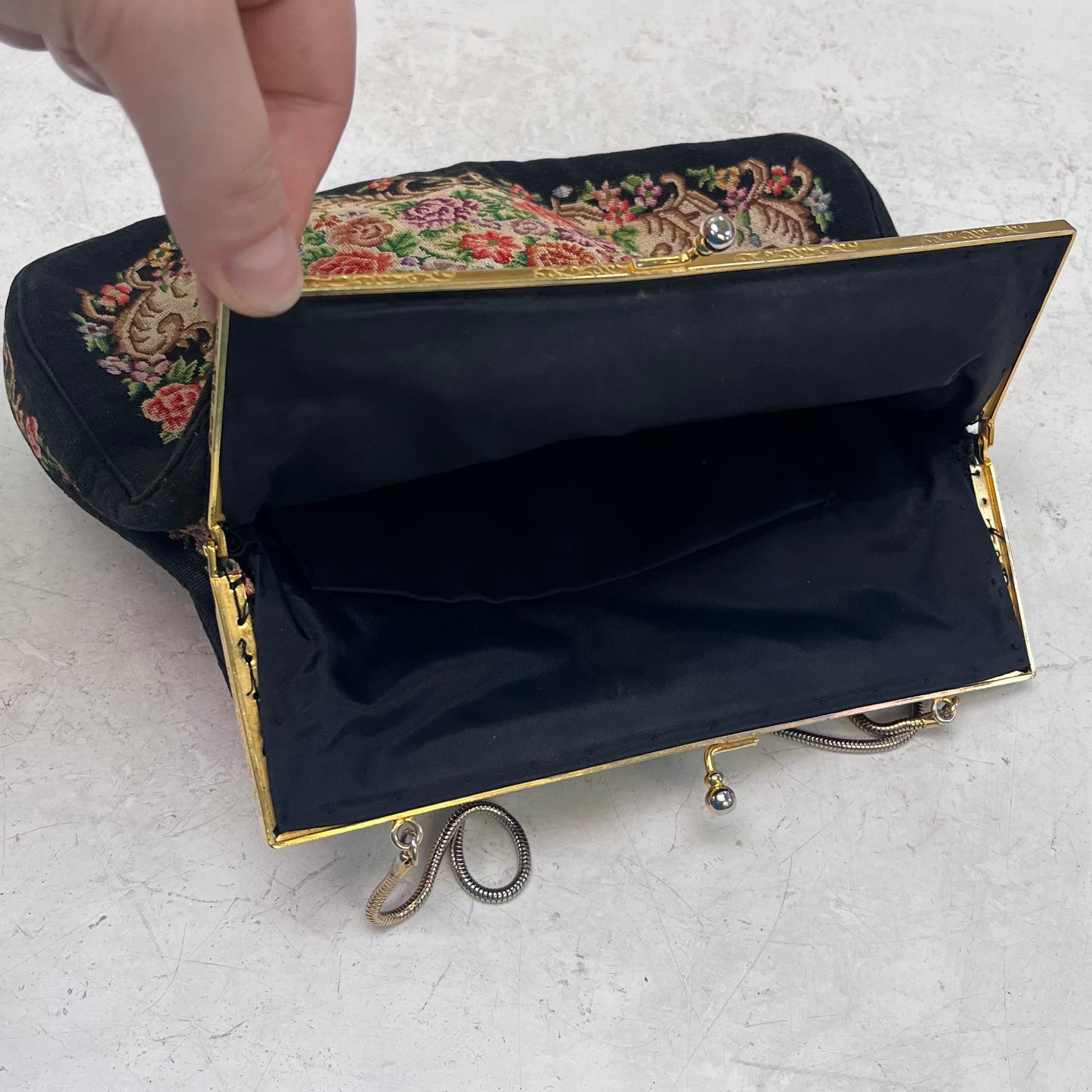 Petit Point Floral Needlepoint Evening Purse, 1950s