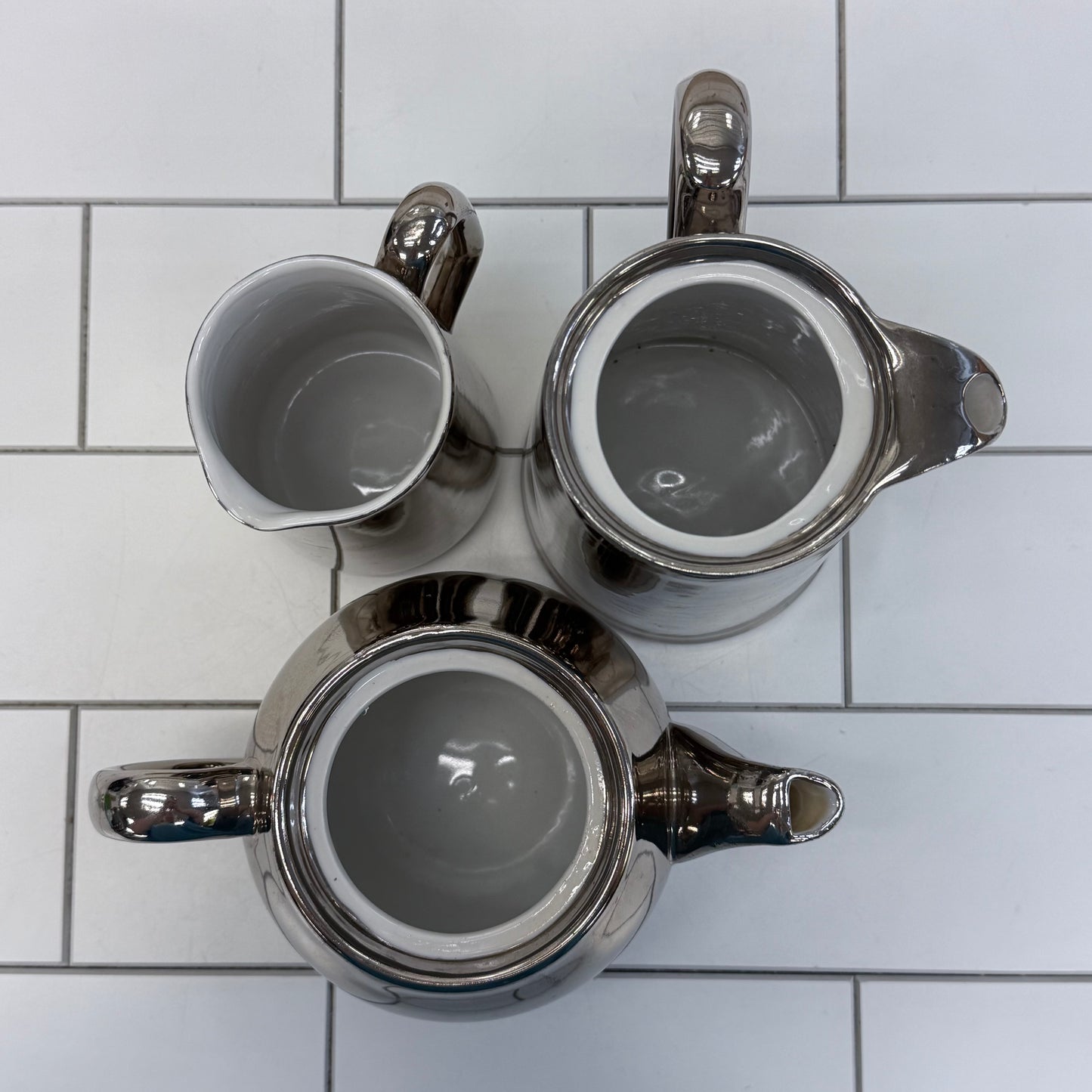 Royal Worcester Tea Set True Silver Lustre, Porcelain Set of 3