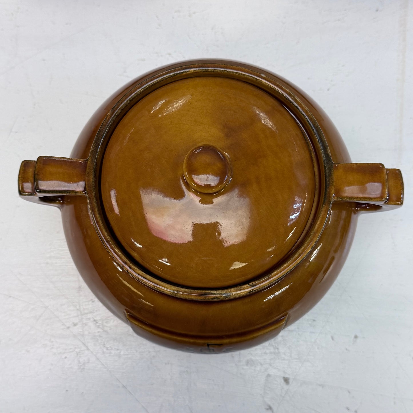 Sailboat Ceramic Double Handled Bean Pot with Lid