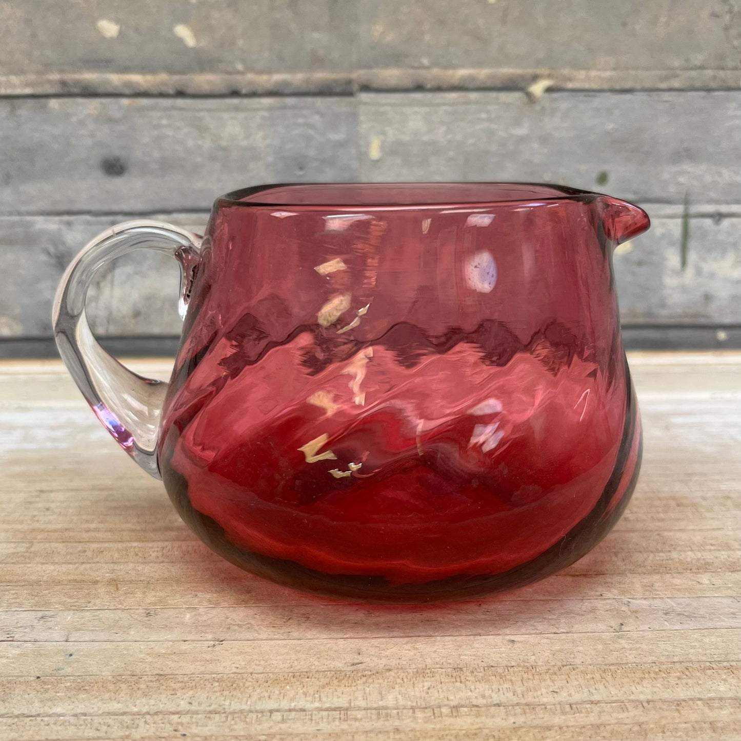 Pilgrim Cranberry Glass Hand Blown Swirled Creamer