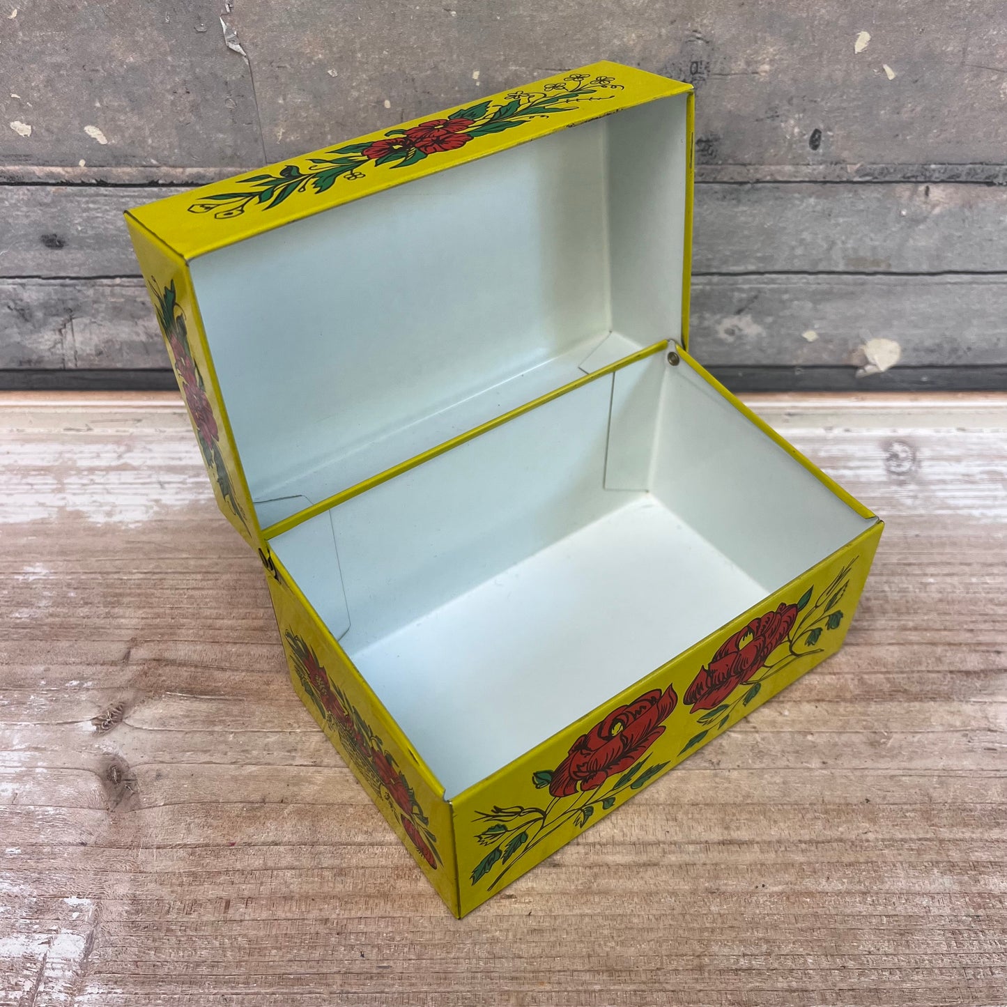 Syndicate Mfg. Co. Floral Tin Recipe Box, 1970s