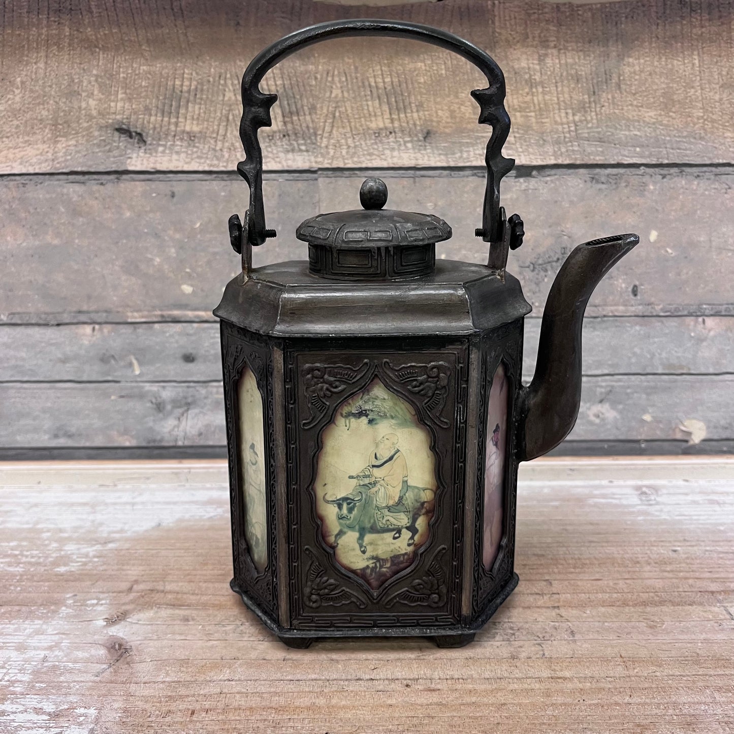 Shantou Cast Iron & Pewter Teapot, Antique