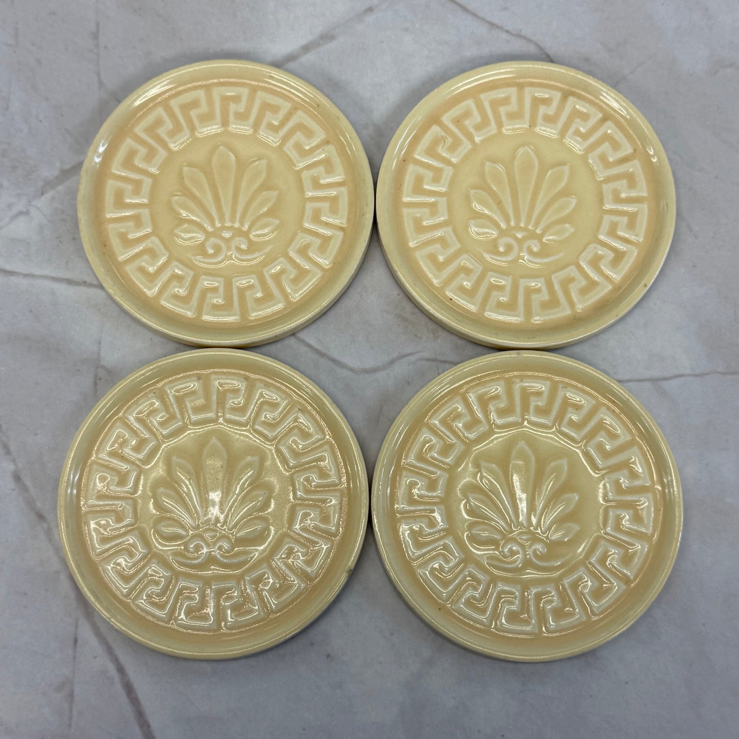 Greek Key Embossed Ceramic Coasters, Set of 8