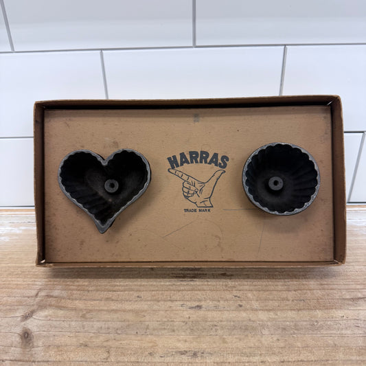 Harras Germany Cast Iron Waffle Iron Mold Set in Original Box