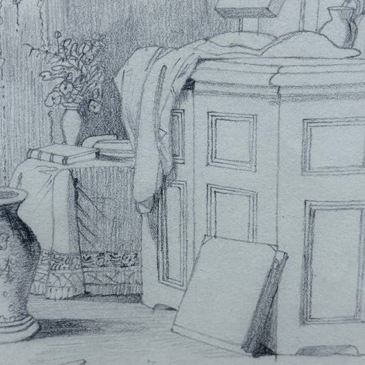 Martha E. Plummer Original Pencil Drawing & Penmanship Antique