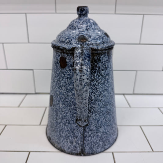 Vintage Speckled Graniteware Teapot Enameled Farmhouse Coffee Pot