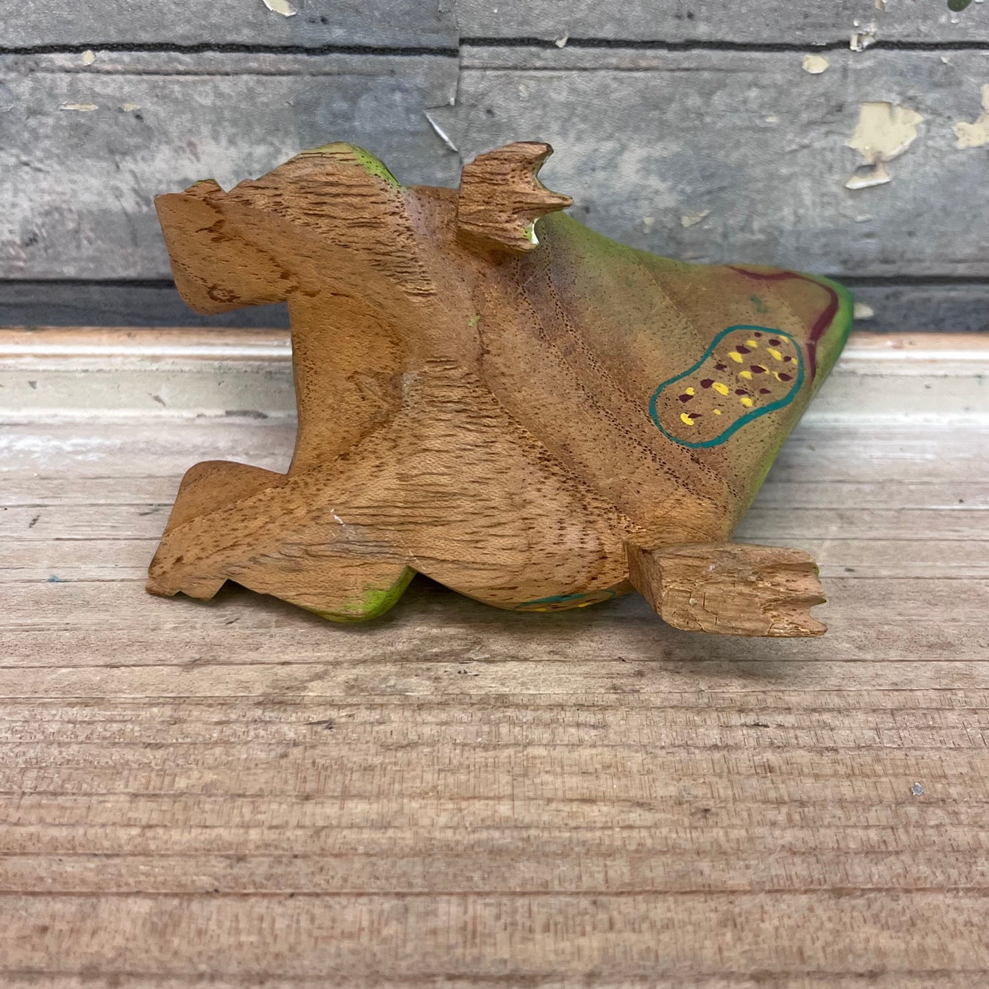 Folk Art Wooden Frog Figurine, Hand Painted
