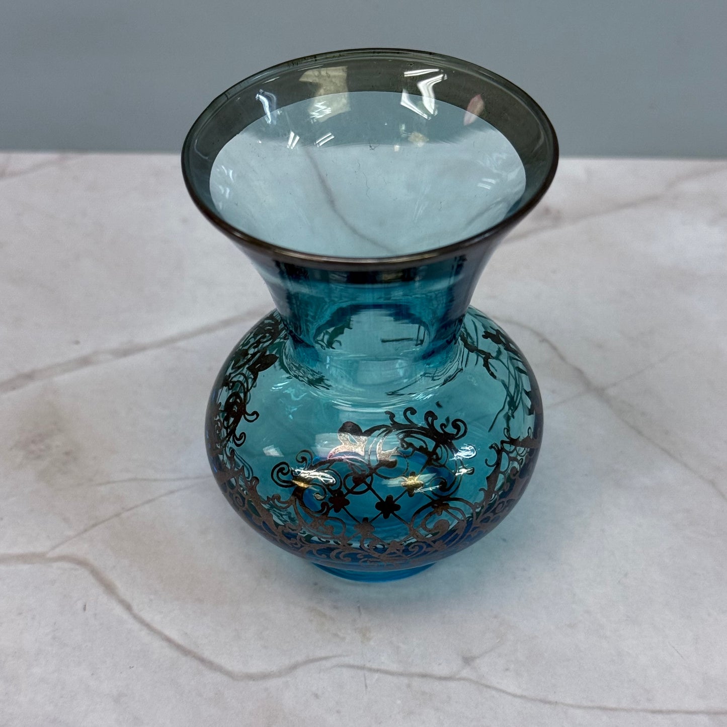 Venetian Glass Silver Overlay Vase