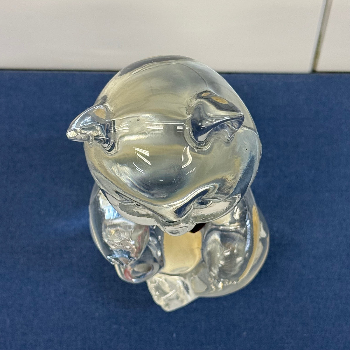 Fenton Clear Glass Teddy Bear Red Heart Figurine