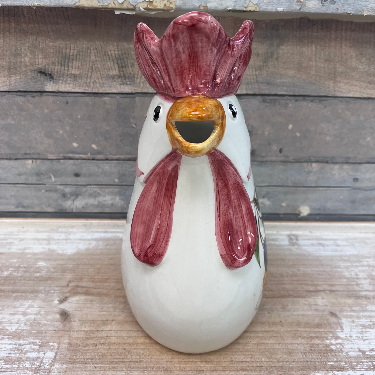Majolica Style Rooster Pitcher