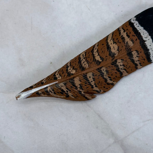 Ruffed Grouse Feather Brooch Wood Folk Art Signed 1986