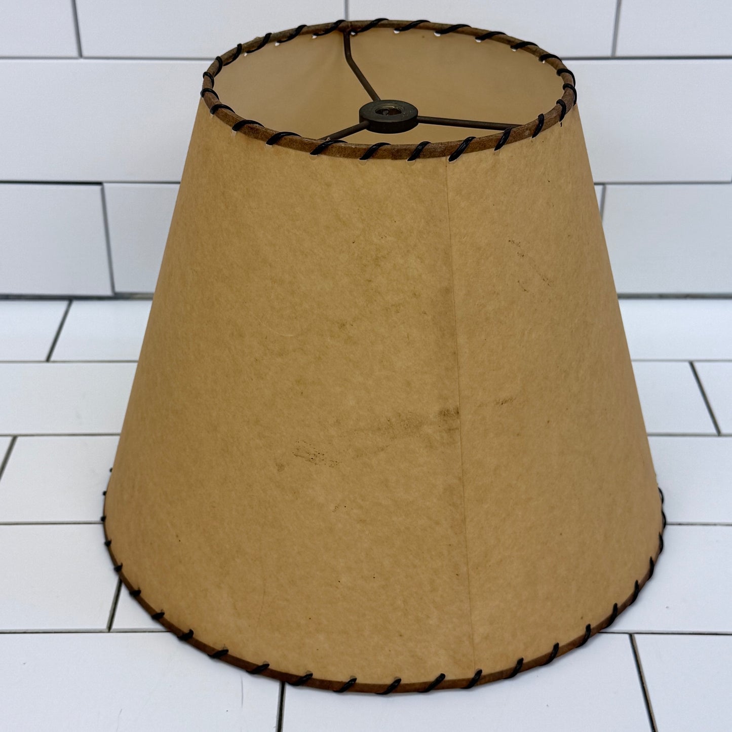Vintage Kettle Table Lamp with Whipstitch Shade