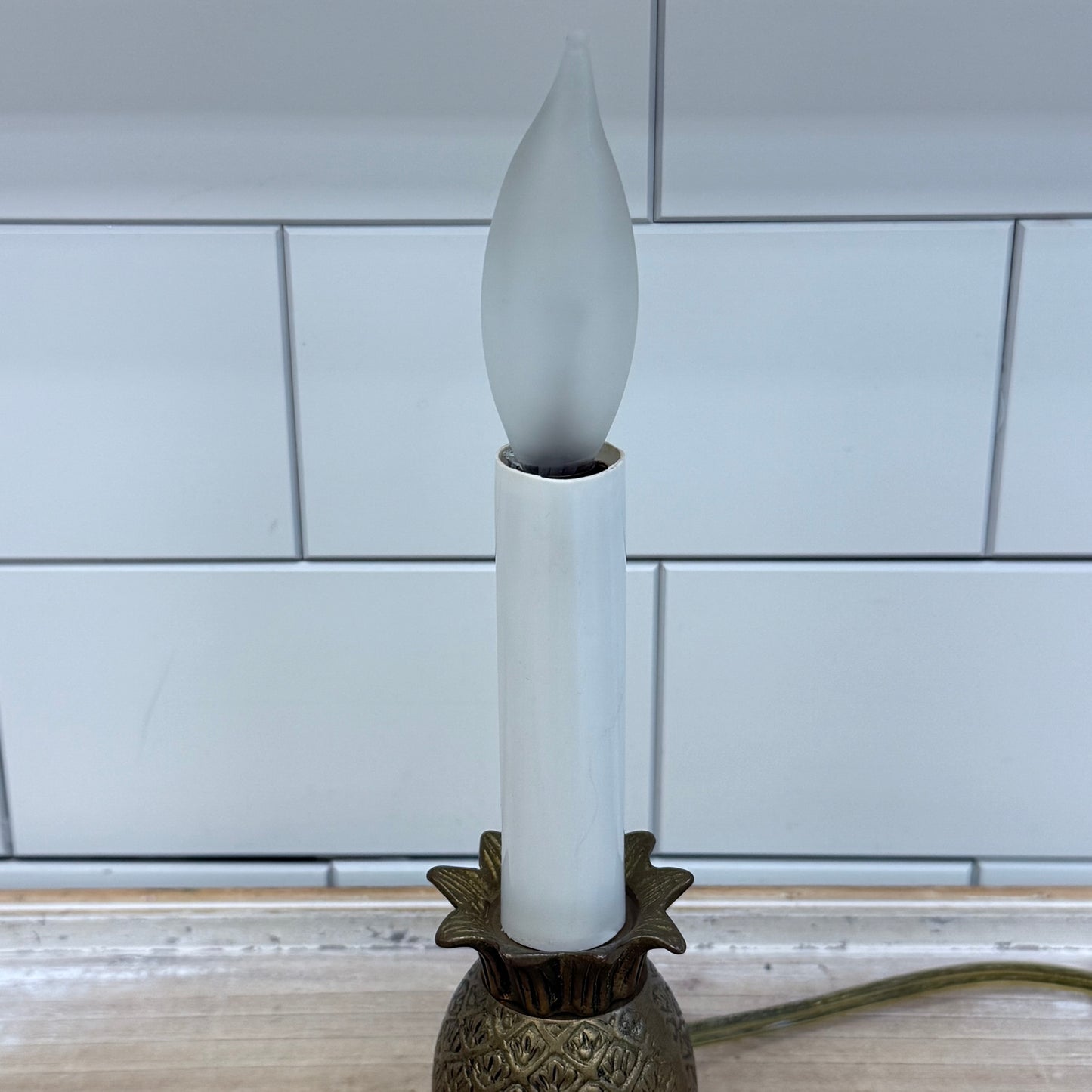 Brass Pineapple Shaped Electric Candlestick Accent Lamp