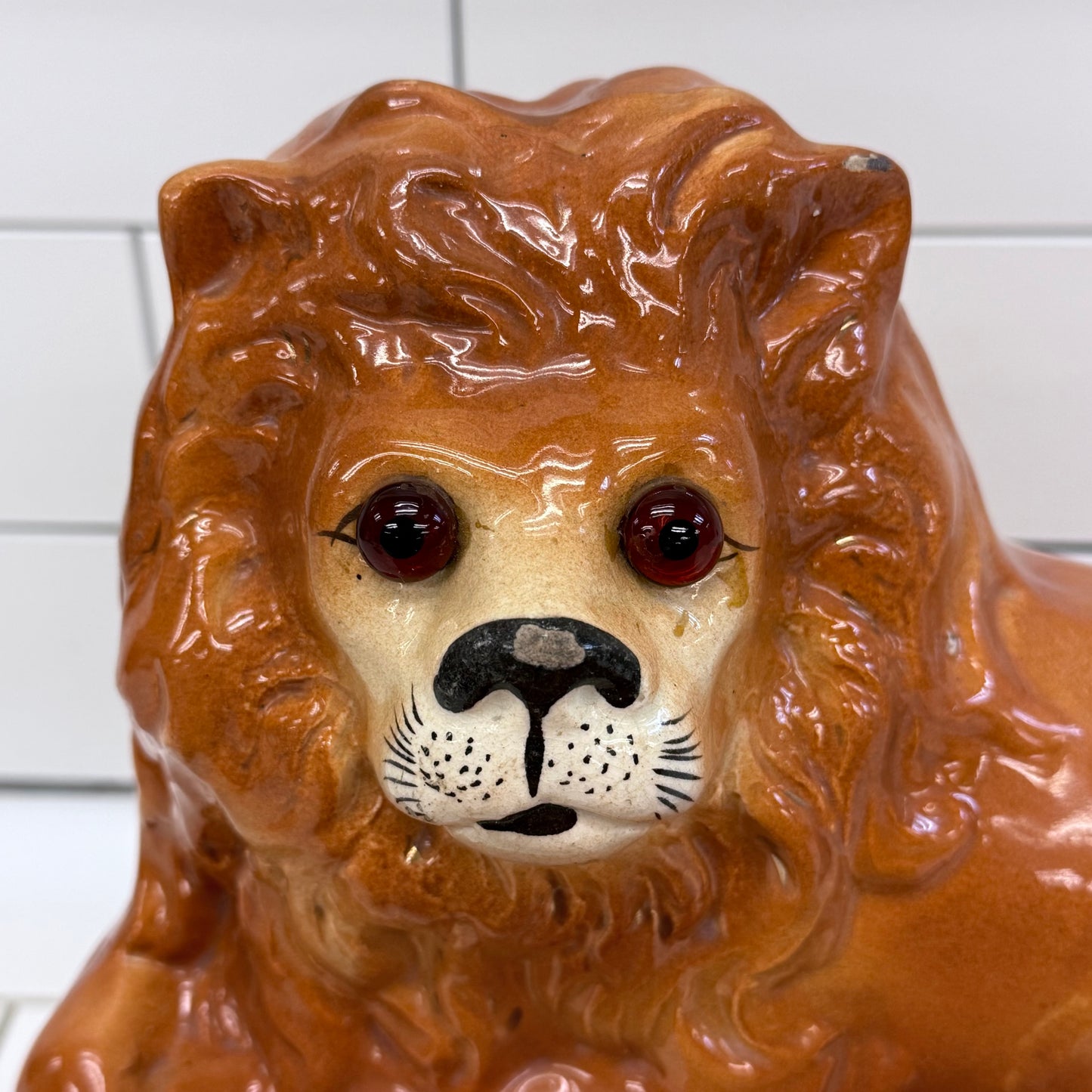 Vintage Ceramic Lion Statues Pair, MCM