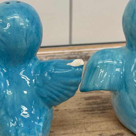 Vintage Blue Bird Salt & Pepper Shakers Glazed Ceramic Set of 2