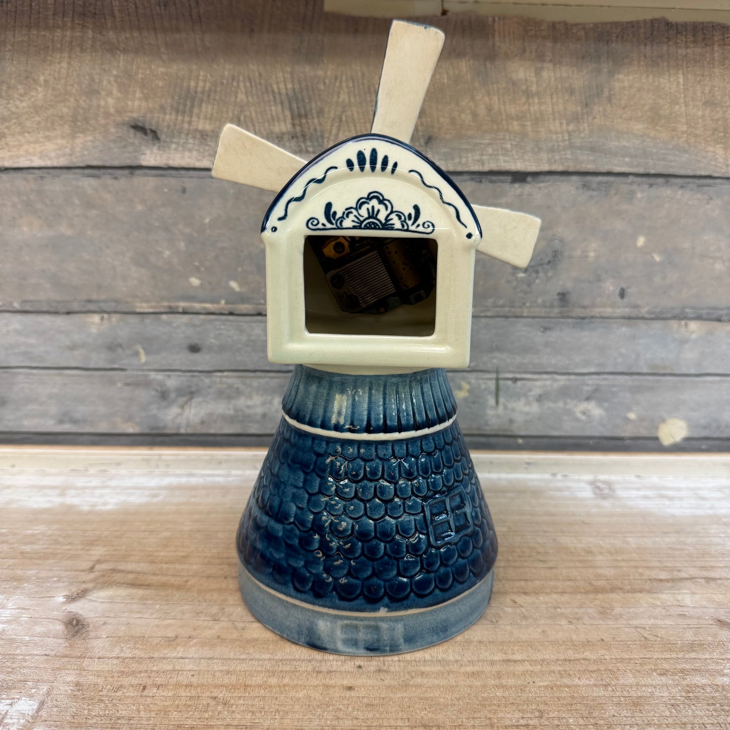 Blauw Delfts Hand Painted Ceramic Windmill Music Box, 1980s