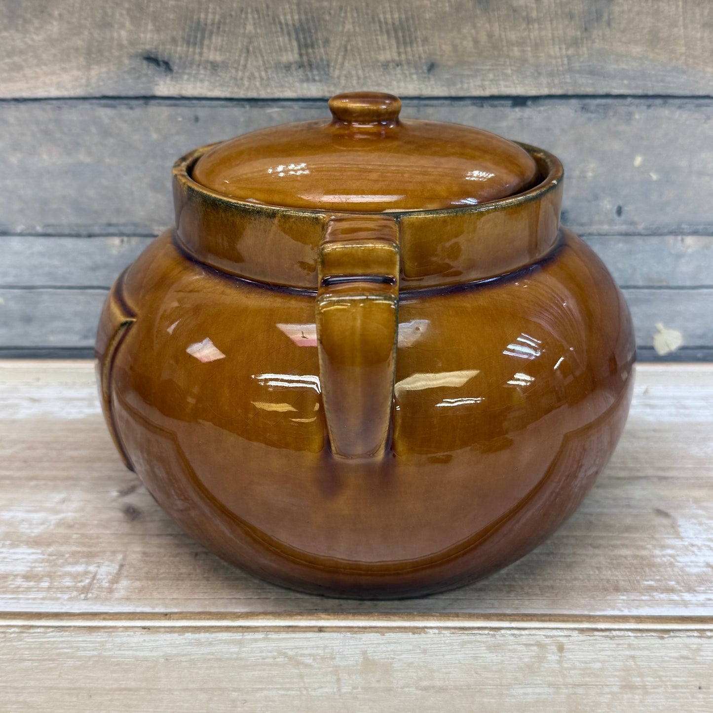 Sailboat Ceramic Double Handled Bean Pot with Lid