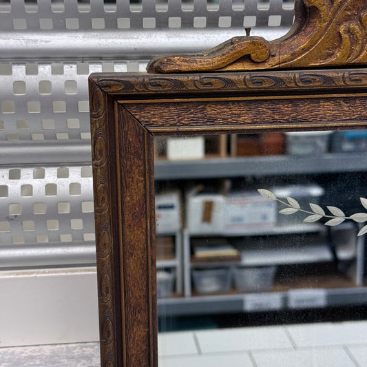 Colonial Revival Etched Glass Wood Wall Mirror 1940s