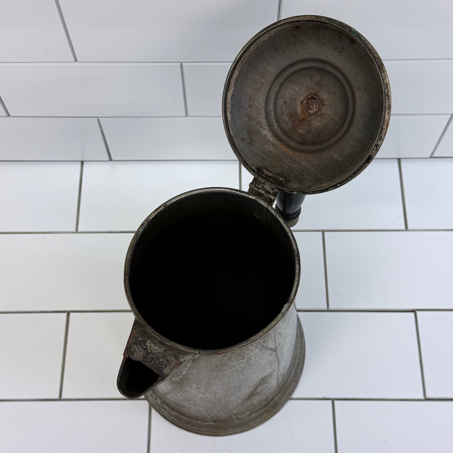 Antique Metal Coffee Pot with Wood Handle Primitive Farmhouse Decor