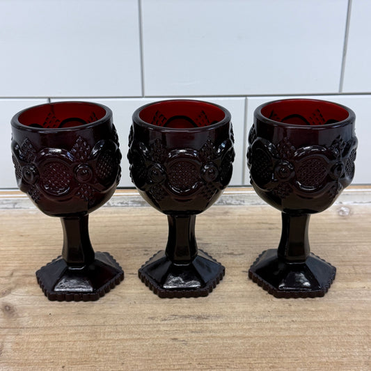 Avon Cape Cod Ruby Red Glass Wine Glasses & Sugar Bowl Set