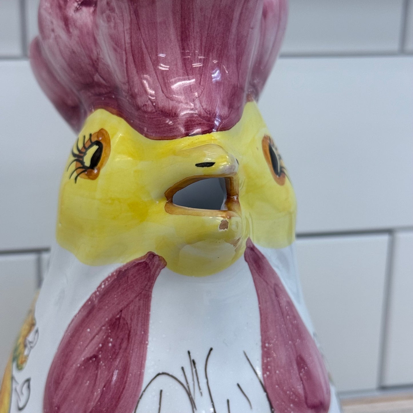 Italian Hand Painted Rooster Ceramic Pitcher Majolica Style