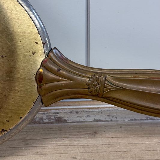 Hollywood Regency Brass Floral Vanity Hand Mirror Vintage Decor