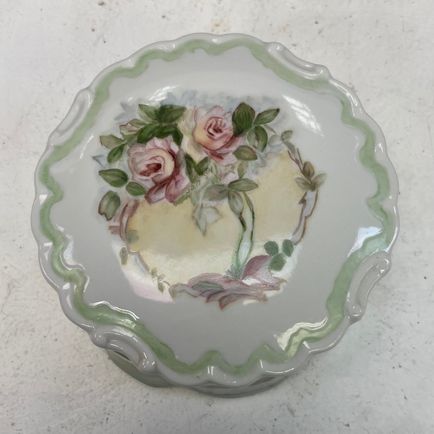 Hand Painted Porcelain Powder Jar, 1984