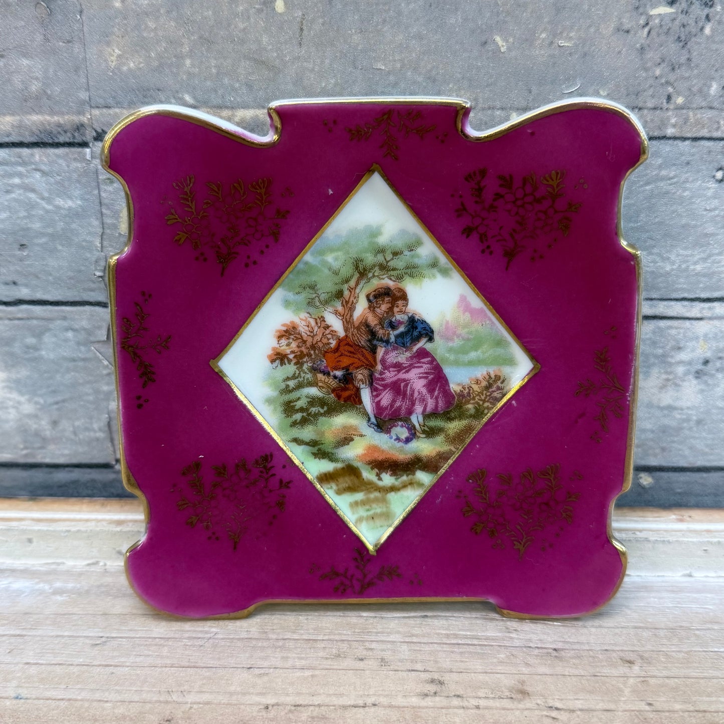Chase Hand Painted Courting Couple Porcelain Plates, Set of 4