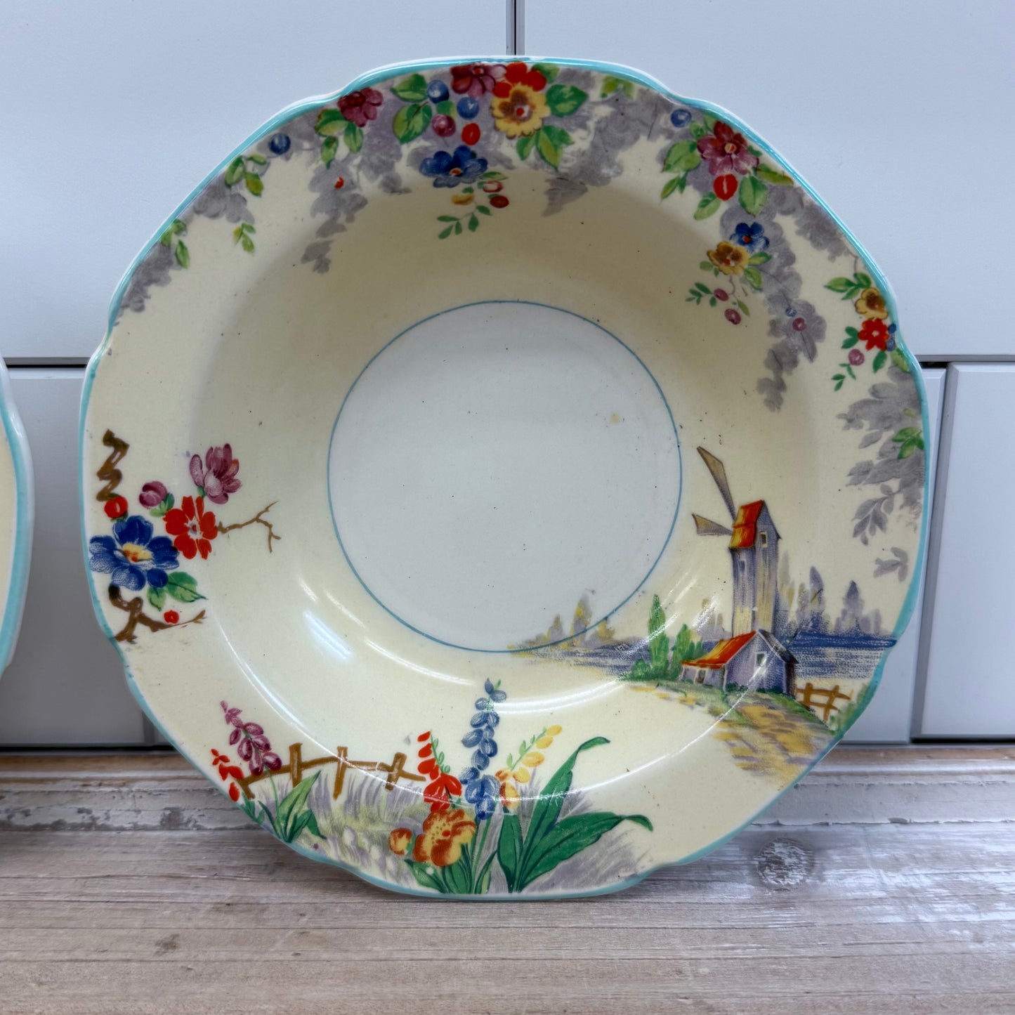 W.H. Grindley & Co. Old Mill Ceramic Fruit Bowls, Set of 2