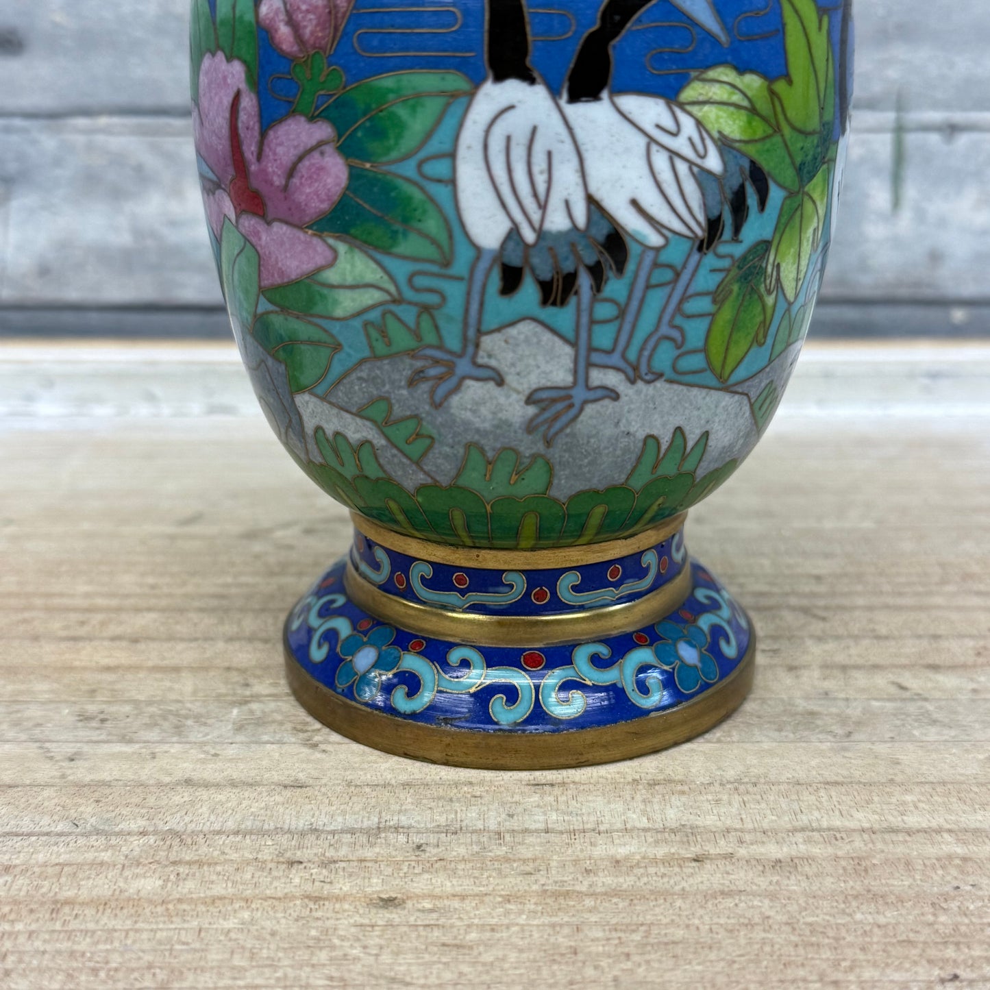 Chinese Lotus & Crane Cloisonné Vase