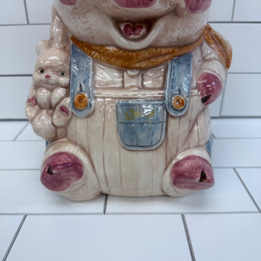 Treasure Craft Farmer Pig Cookie Jar, Ceramic 1960s