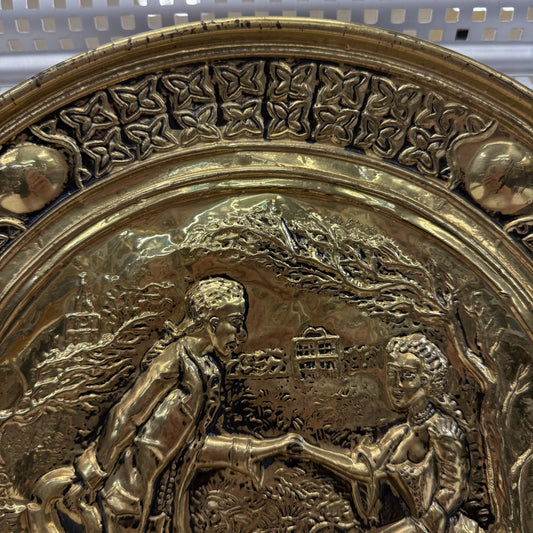 Embossed Brass Wall Plates with Display Easels Set of 2