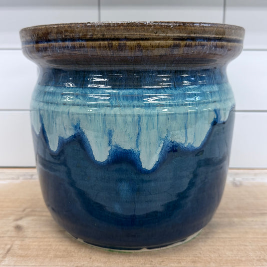 Studio Art Pottery Blue Drip Glaze Stoneware Planter Pot