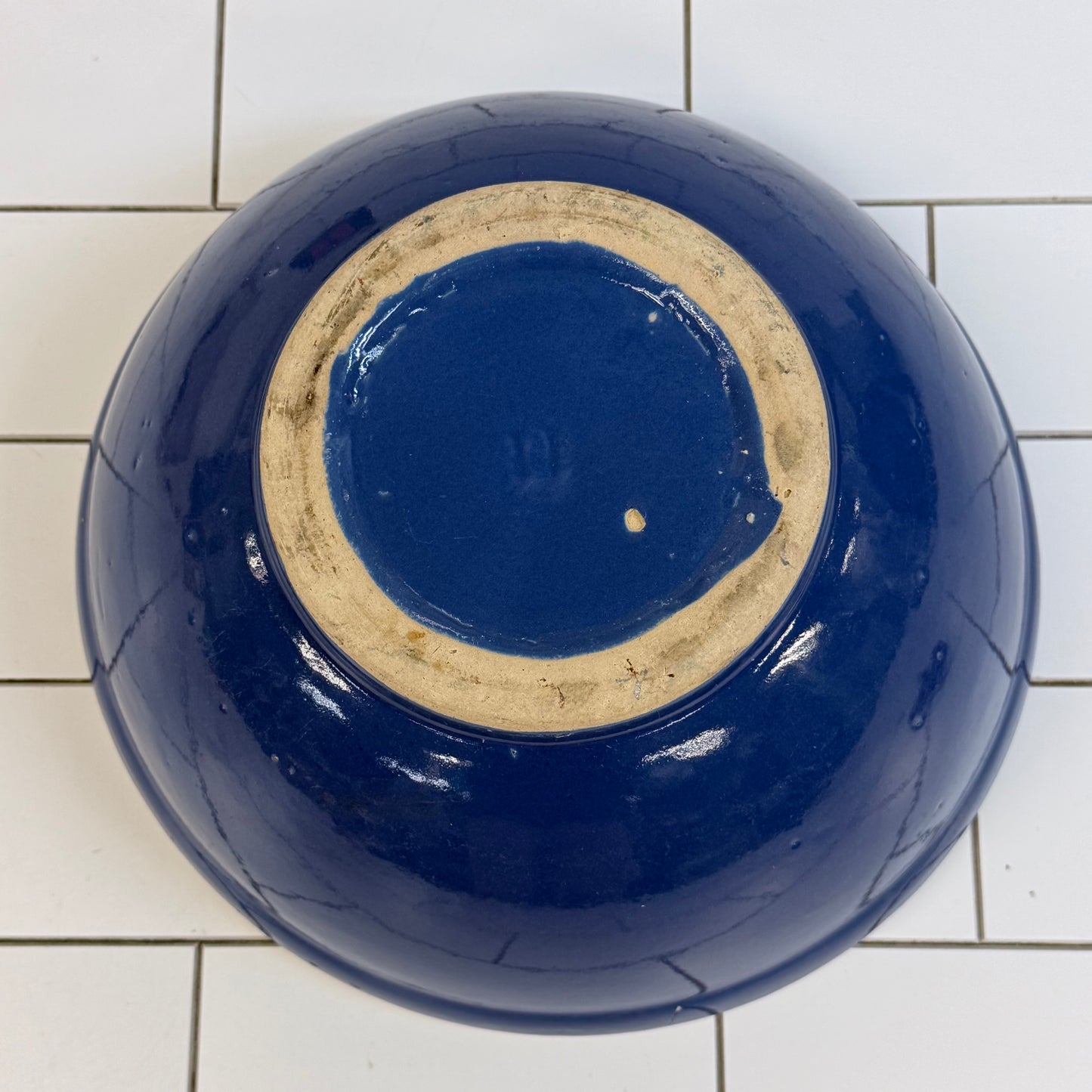 Blue White Stoneware Farmhouse Mixing Bowl 1950s