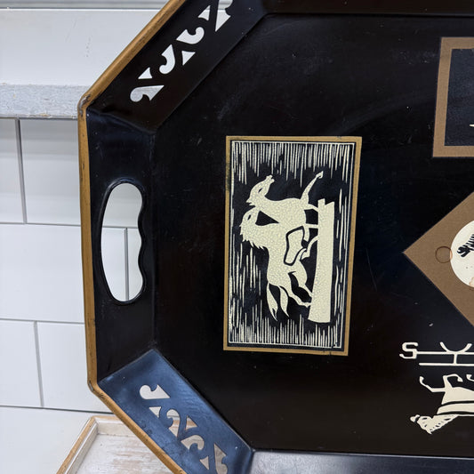 Art Deco Toleware Tray, Horse Motif
