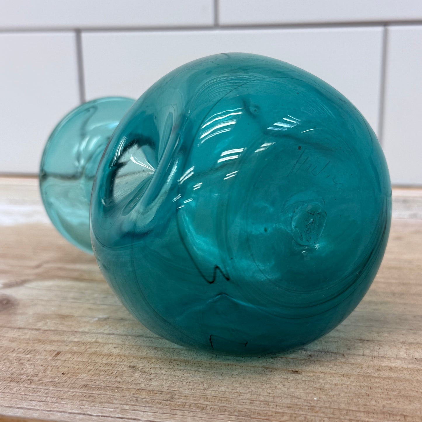Hand Blown Dimpled Glass Vase, Signed