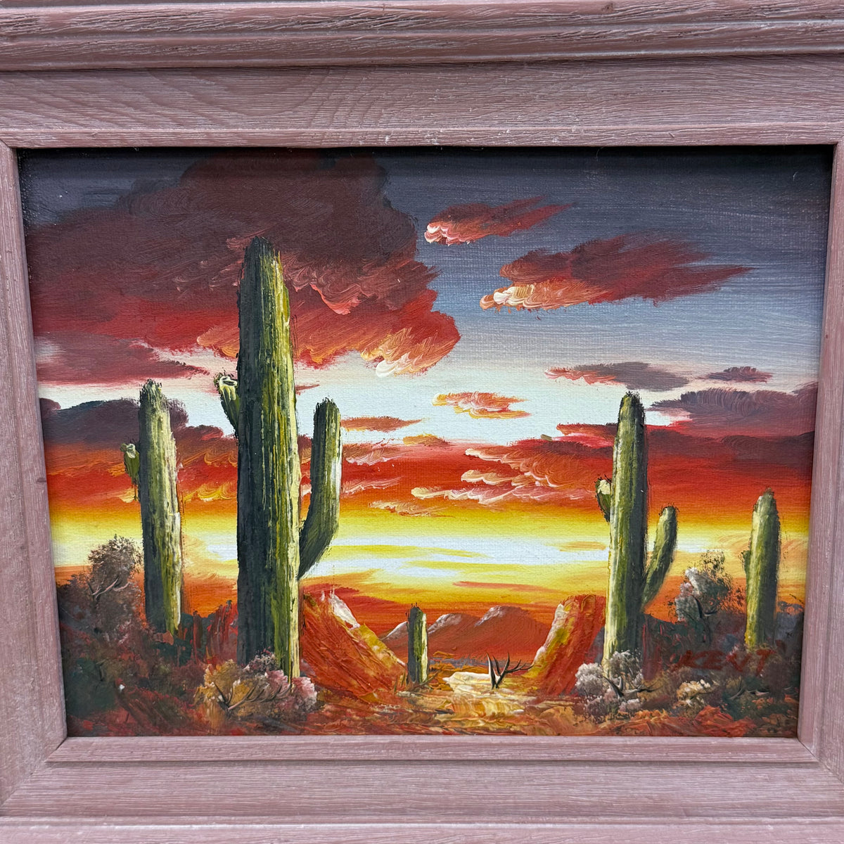 Original Oil Painting Southwestern Desert Sunset Signed