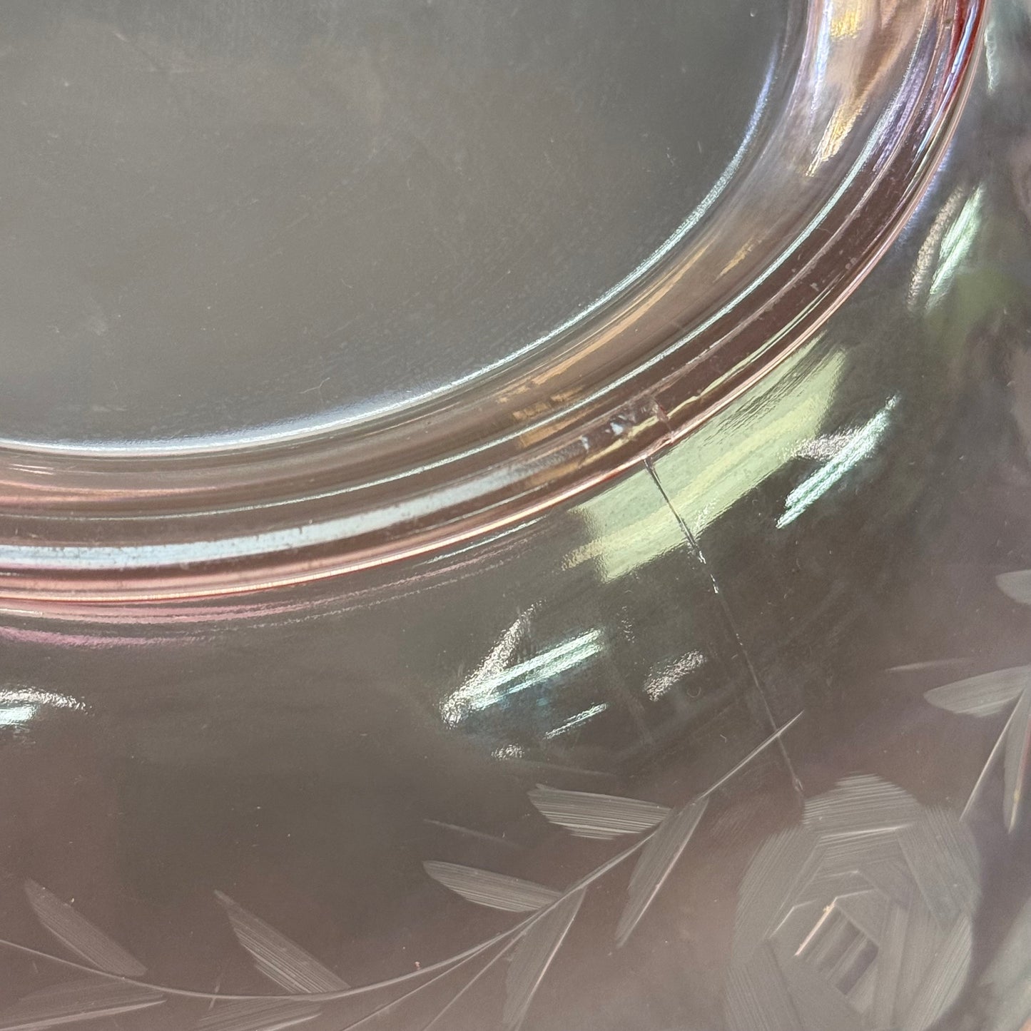 Etched Floral Depression Glass Dish