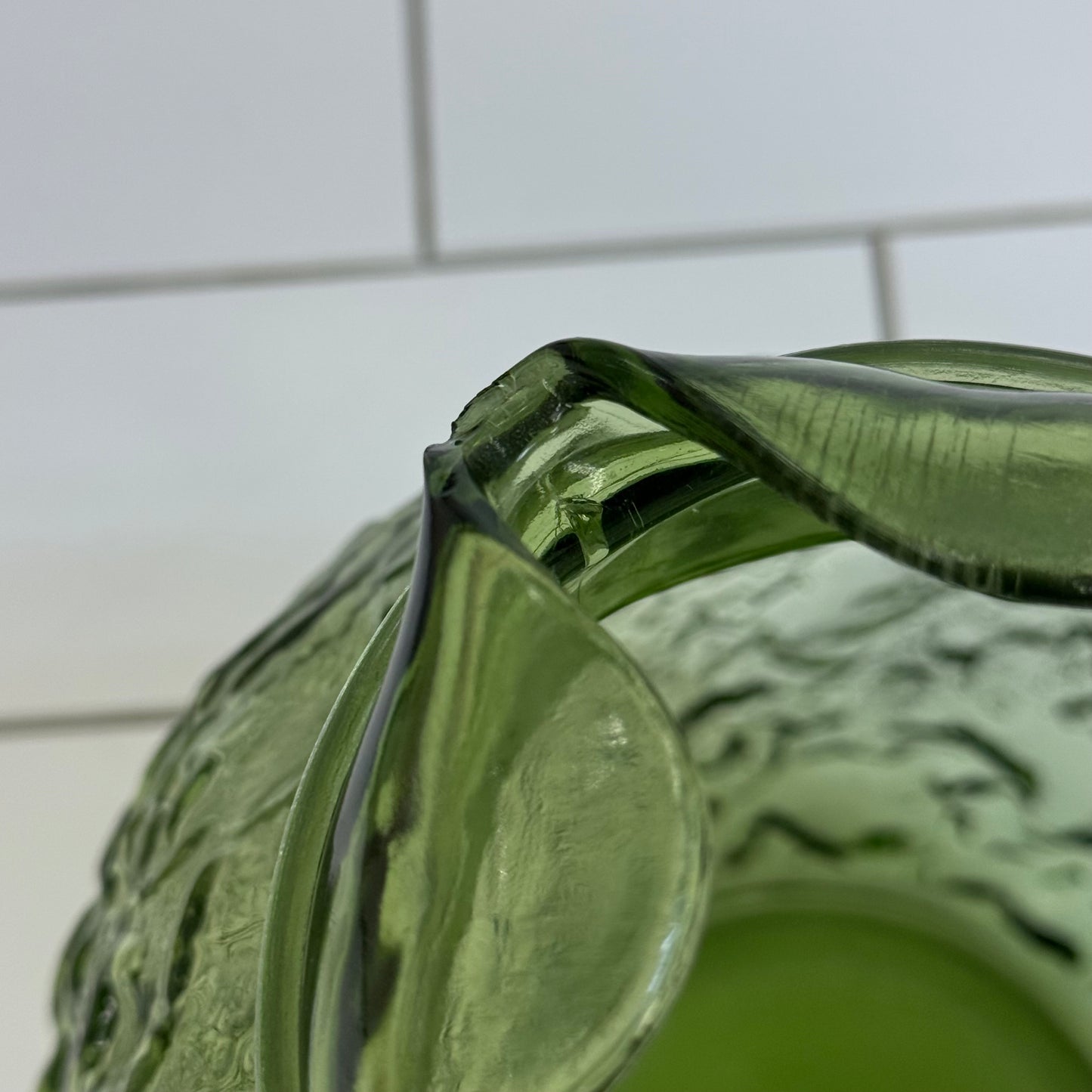 Anchor Hocking Lido Milano Avocado Green Glass Pitcher 1970s