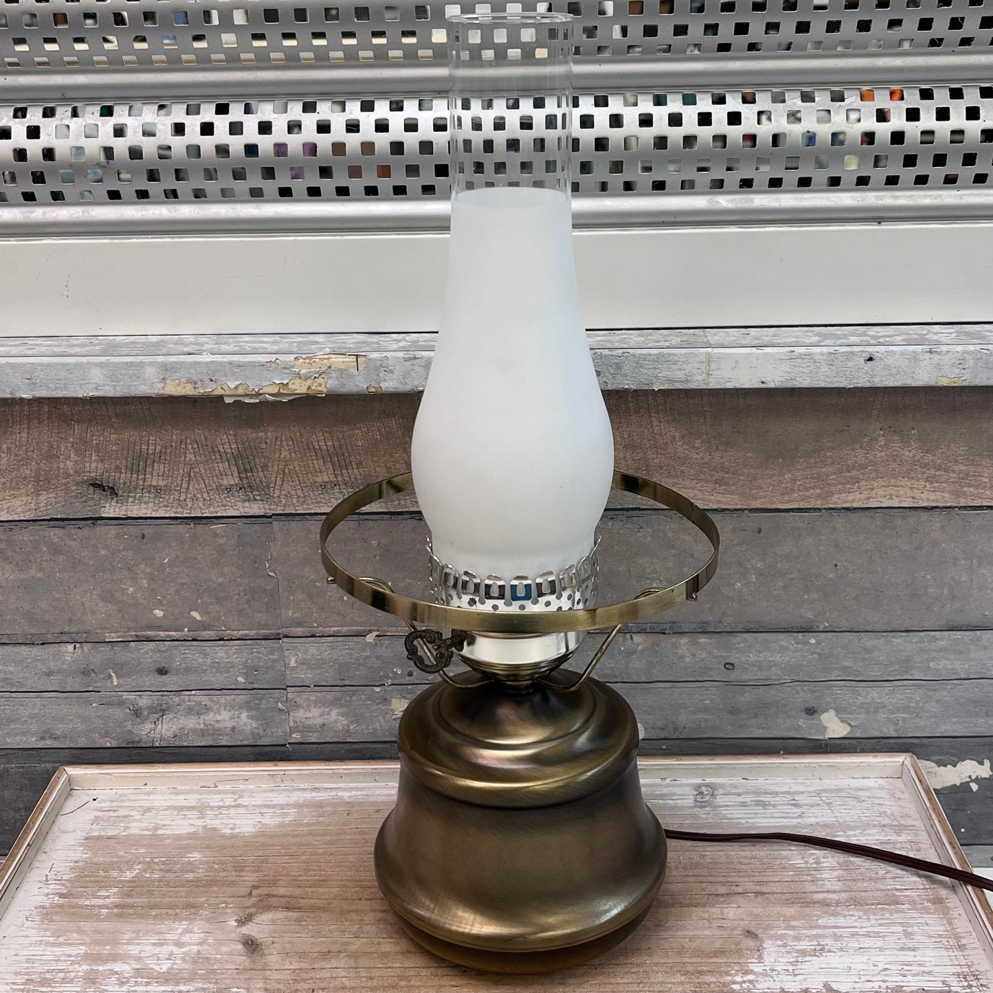 Brass Electric Lamp with Milk Glass Hobnail Shade, 1970s
