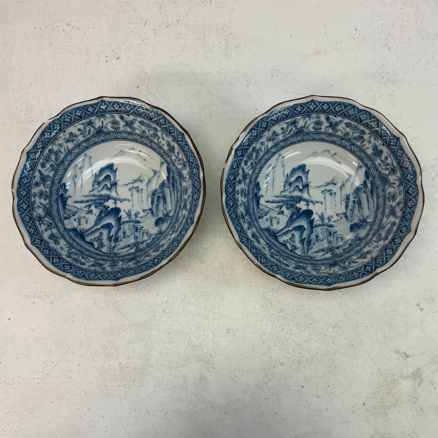 Arita Blue & White Pottery Bowls, Set of 2
