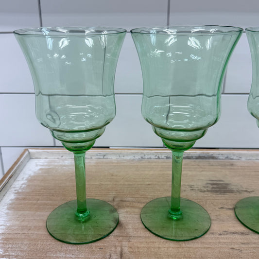 Green Glass Goblets Flared Bowl Set of 4